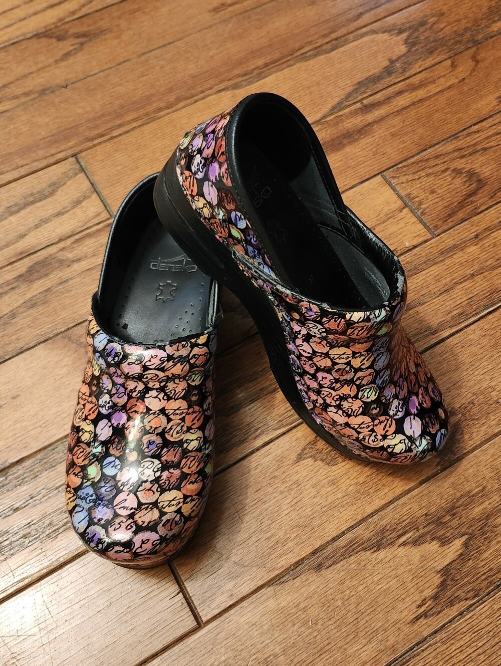 DANSKO Black Multicolor Dot‎ Writing Design Clogs Shoes EU 37 US 6.5-7 Women